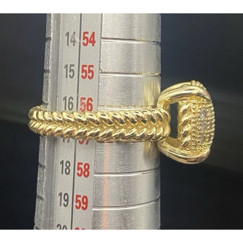 Square Cushion Pave CZ Ring Size 8 Yellow Gold Tone Designer Style Rope Detail - Picture 7 of 11